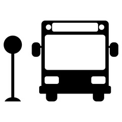 Logo bus stop. Servicio de transporte urbano o interurbano. Silueta aislada de parada de autobús - obrazy, fototapety, plakaty