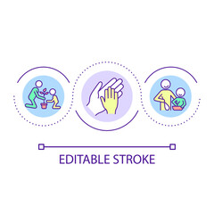 Family weekend activities loop concept icon. Supportive relationships abstract idea thin line illustration. Parent involvement. Isolated outline drawing. Editable stroke. Arial font used