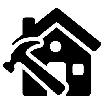 Logo renovaci&oacute;n de viviendas. Icono aislado casa con martillo