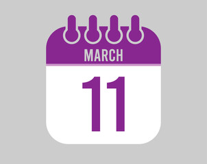 11 March calendar vector. Icon for March days in purple calendar