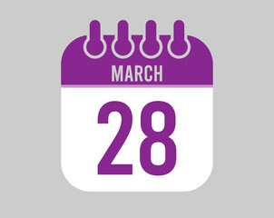 28 March calendar vector. Icon for March days in purple calendar