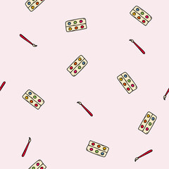 Art palette with paint brush flat icon,eps 10 seamless pattern background