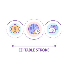 Remote team communication challenges loop concept icon. Miscommunication in virtual team abstract idea thin line illustration. Isolated outline drawing. Editable stroke. Arial font used