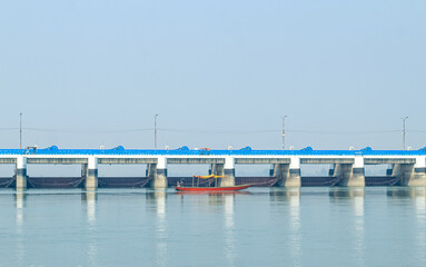 Beautiful landscape view of Teesta Barrage, one of the most scenic places in Bangladesh. Bangladesh tourism. Teesta Barrage, West Bengal's multipurpose water taming project on Teesta.