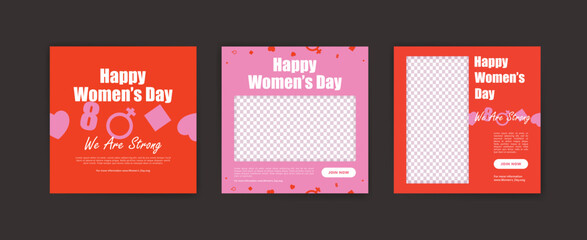 Happy Women's Day banner. Social media post template for Celebrating Happy Women's Day.