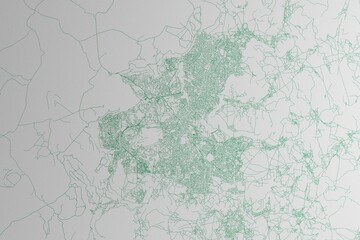 Map of the streets of Maseru (Lesotho) made with green lines on white paper. 3d render, illustration