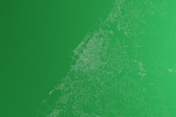 Map of the streets of Benghazi (Libya) made with white lines on green paper. Rough background. 3d render, illustration