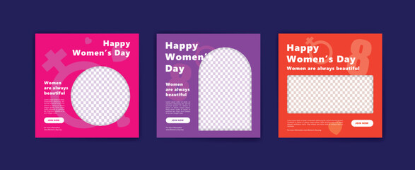 Happy Women's Day banner. Social media post template for Celebrating Happy Women's Day.