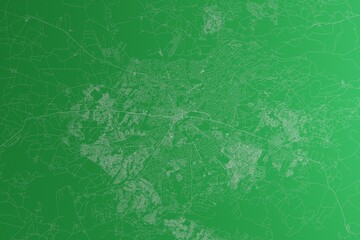 Map of the streets of Harare (Zimbabwe) made with white lines on green paper. Rough background. 3d render, illustration