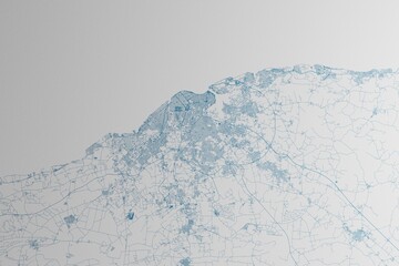 Map of the streets of Havana (Cuba) made with blue lines on white paper. 3d render, illustration