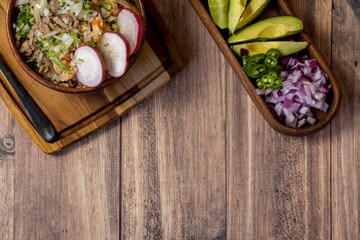 avocado, onion and cilantro, to accompany meat in its juice, typical mexican food
