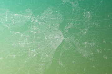 Map of the streets of St Louis (Missouri, USA) made with white lines on yellowish green gradient background. Top view. 3d render, illustration