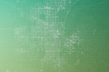 Map of the streets of Oklahoma City (Oklahoma, USA) made with white lines on yellowish green gradient background. Top view. 3d render, illustration