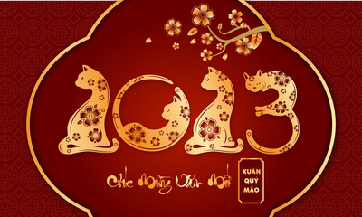 Four cats new year 2023 Quy Mao of the Vietnamese - obrazy, fototapety, plakaty