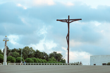 The Sanctuary of Fatima, Portugal. The new High Cross with the cloudy sky in the Background