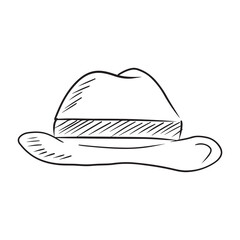 Homburg, bowler, cowboy hat drawing in black isolated on white background. Hand drawn vector sketch illustration in vintage, doodle, engraved simple style. Modern fashion accessory.