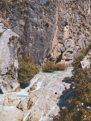 Obraz na płótnie Canvas Natural pools of Millpu in Huancaraylla. Turquoise lagoons near Ayacucho, travel destination in Peru
