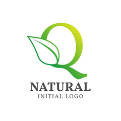 letter Q with leaf natural initial vector logo design