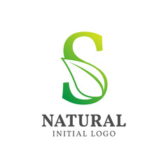 letter S with leaf natural initial vector logo design