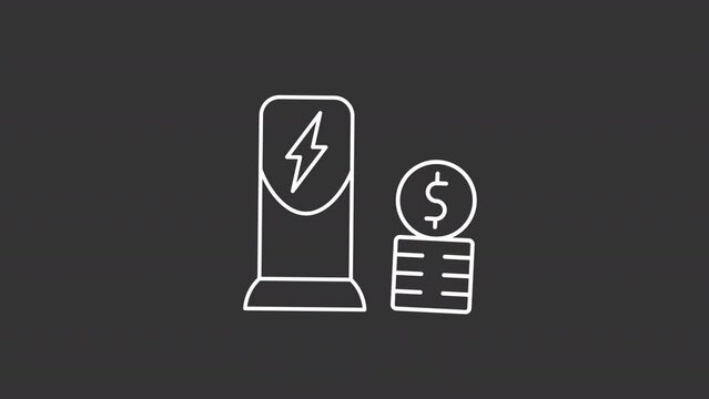 Animated charge cost white line icon. Commercial charger. Electric bill. Installation price. Seamless loop HD video with alpha channel on transparent background. Motion graphic design for night mode