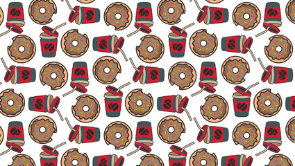 Coffee Cup and Donut Asian Food Theme Digital Paper Pattern Wallpaper Background 