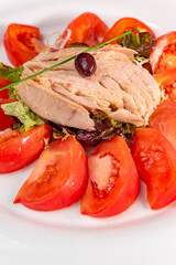 vegetable salad with canned tuna close-up