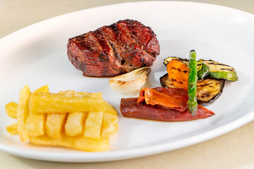 Salted beef tenderloin with grilled vegetables