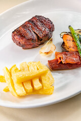 Salted beef tenderloin with grilled vegetables