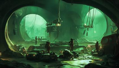 Obraz premium Sewer system under the city. Dirty. Generative AI