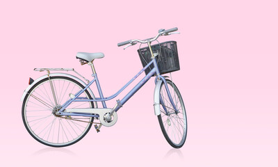 side view violet and white bicycle on the pink background, object, transport, vintage, template, fashion, copy space