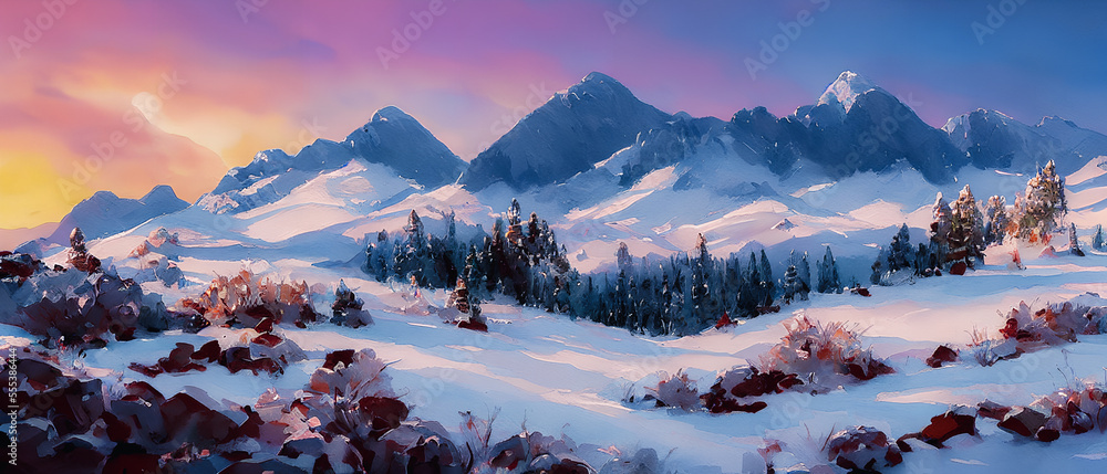 Canvas Prints Painting of a beautiful wilderness mountain landscape, Generative AI