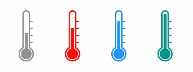 Collection of colorful temperature measuring icons. Stock vector. - obrazy, fototapety, plakaty