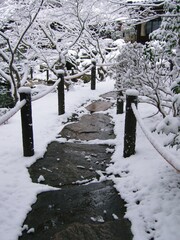 京都　南禅寺天授庵庭園の雪景色