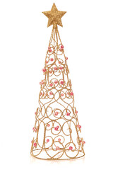 Obraz premium Gold christmas tree shaped table decoration isolated on a white background