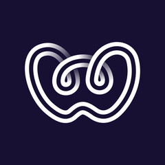 W letter logo made of two white parallel lines on black background. Infinite loop icon.