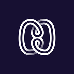 H letter logo made of two white parallel lines on black background. Infinite loop icon.