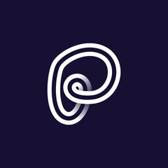 P letter logo made of two white parallel lines on black background. Infinite loop icon.