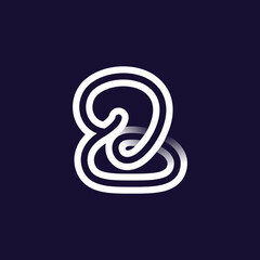 Fototapeta premium Number two logo made of two white parallel lines on black background. Infinite loop icon.