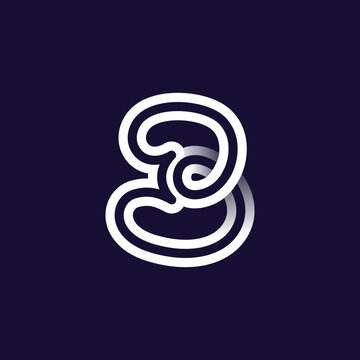 Number three logo made of two white parallel lines on black background. Infinite loop icon.