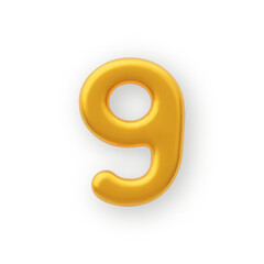 3D Gold number 9 on a white background .