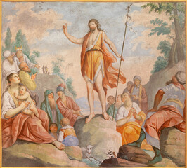 ALAGNA, ITALY - JULY 16, 2022: The fresco of Sermon of St. John Baptist in the church San Giovanni Battista by Giuseppe Antonio Avondo (1810).