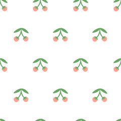 Cute retro style cherry fruit seamless pattern with 50s, 60s, 70s vibes for wallpaper, wrapping paper, fabric print etc