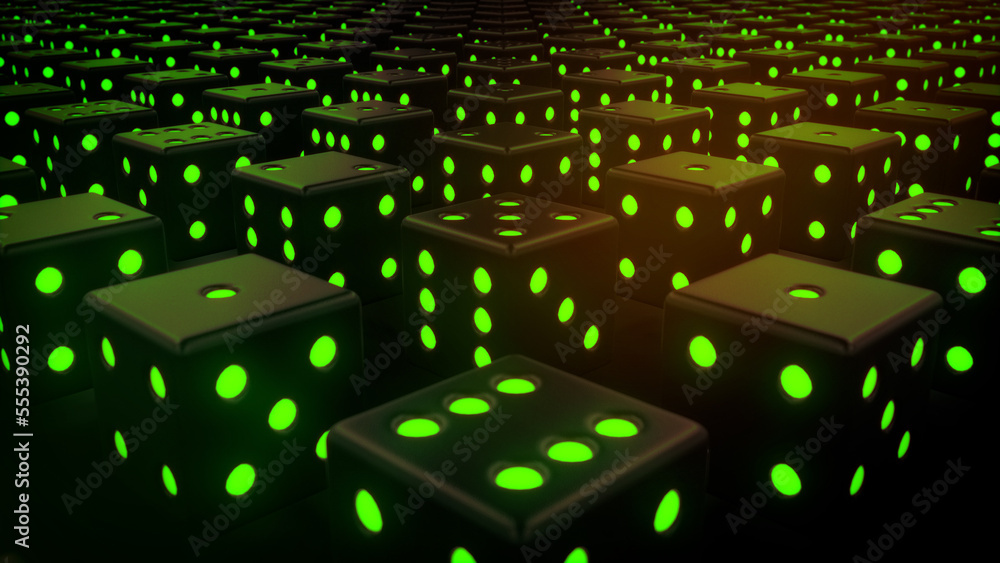 Poster green creative backdrop of gamble dices randomize - abstract 3d rendering