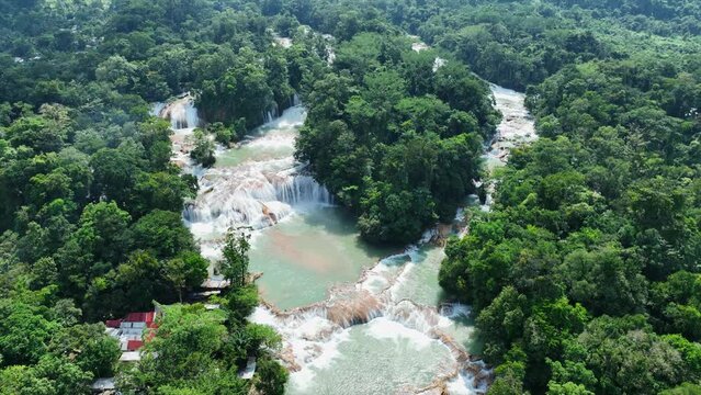 Aerial view of the waterfalls Agua Azul, Chiapas (Mexico).