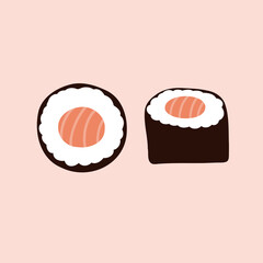 sushi with fish. hand drawn vector illustration in flat style