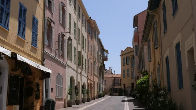 A street in "Le Suquet" old town district of Cannes, Cote d'Azur, France