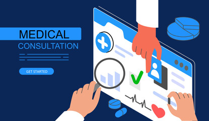 Mobile Health Isometric Design. Use for web page, banner, infographics. Flat illustration editable line.