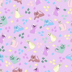 pattern with funny cartoon cats. Pattern for fabric, children's clothing, packaging, wallpaper, textiles
