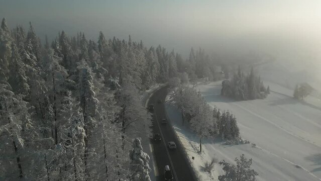 Zakopianka road (E77) between Krakow and Zakopane, Poland (drone shot)