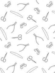 doodle pattern with manicure tools, background with doodle icons of manicure supplies. poster, banner for advertising with white background